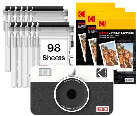 KODAK Mini Shot 2 Retro 2x3” Instant Digital Camera & Photo Printer, 98 Sheets, 2-in-1 Portable Print Camera, Bluetooth Smartphone Printer for iOS & Android, 4PASS Dye Sublimation, White