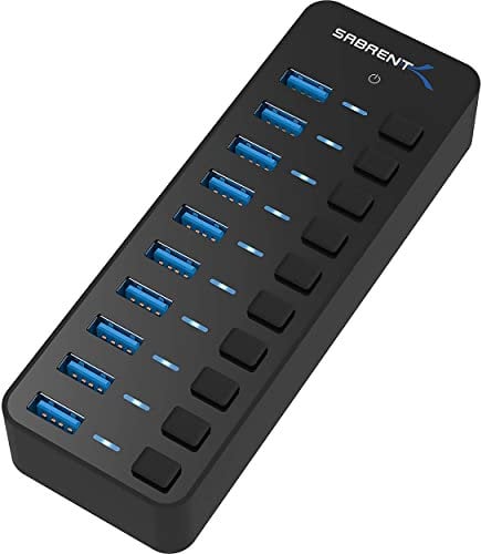 Sabrent USB Hub aktiv 3.0 mit netzteil 60W 10port, USB Adapter mehrfach Verlängerung, USB Verteiler, Powered USB hub, langes Kabel mit EIN/AUS-schaltern, für PS5, PC, Laptop, MacBook, usw. (HB-BU10)