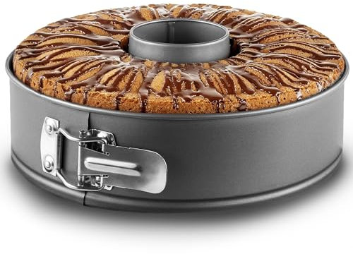 Space Home - Moule à Manqué Démontable avec Charnière - Moule à Gâteaux - Moule à Savarin - Moule à Ciambella - Fond Amovible - Revêtement Antiadhésif - Acier au Carbone - Ø 26 cm