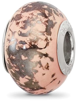 Collana con ciondolo in argento Sterling 925 lucido con riflessi rosa con lamina di platino e perline in ceramica, misura 13,64 x 9,09 mm di larghezza, gioielli da donna, Rosa, taglia unica