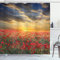 ABAKUHAUS Mohn Duschvorhang, Scenic-Feld-Sonnenuntergang Himmel, Stoffliches Gewebe Badezimmerdekorationsset mit Haken, 175 x 240 cm, Orange Mehrfarbig