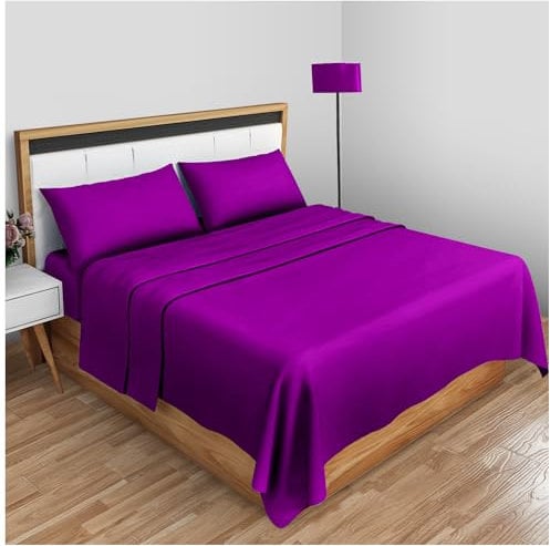 Bügelfreies Perkal-Bettlaken, King-Size-Bett, Polycotton, Anti-Falten, Hotel-Qualität, Luxus-Bettlaken, einfarbig, Beerenfarben