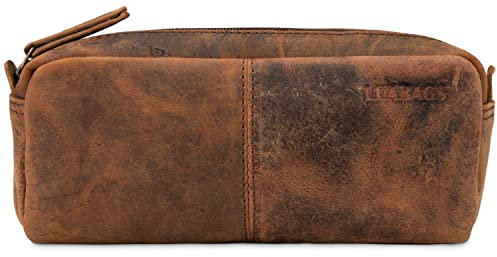 LEABAGS Leder Federmäppchen I Große Echtleder Federmappe I Federtasche für Beruf Uni Schule I Schlampermäppchen I Stiftetui I Stiftmappe I Ledermäppchen I Fox
