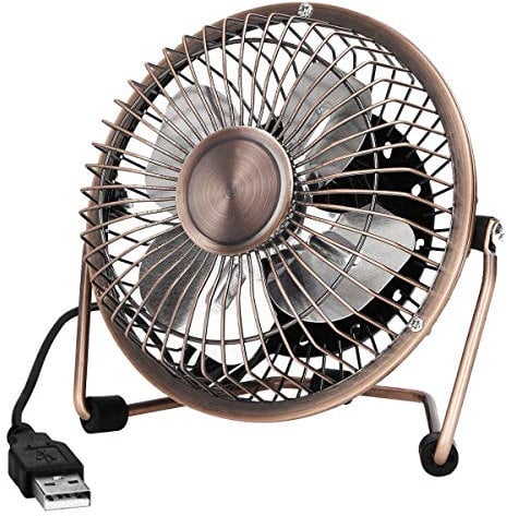 Mini USB Desktop Fan Flexible 360° Rotation Cooling Desk Fan with USB Metal Shell Silent 4 Inch for Home Office Laptops PC Computer Bronze