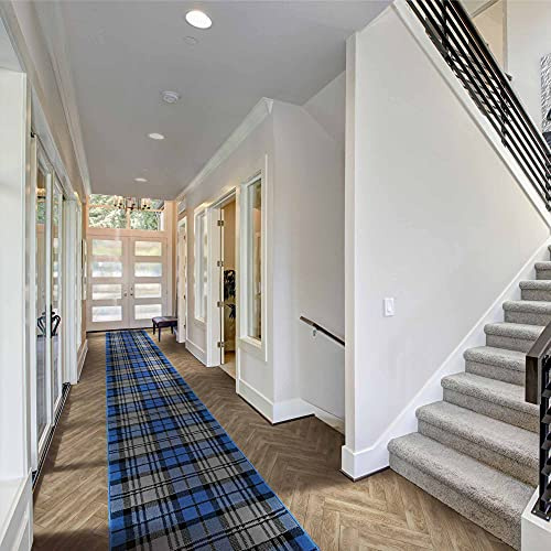 runrug Soft & Luxurious Hallway Runner Rug - Comfortable Carpet for Hall, Kitchen & Corridor - Multiple Sizes - Stain-Resistant, Dirt-Resistant - 60cm x 360cm - 9mm Thick - Tartan, Blue