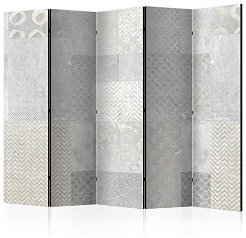 decomonkey Paravent Raumteiler Innen Stein 225x172 cm 5 Teilig Beidseitig Room Divider Wall Raumteiler Stehend Trennwand Sichtschutz Spanische Wand Sichtschutzwand Wohnzimmer Holz Ornament