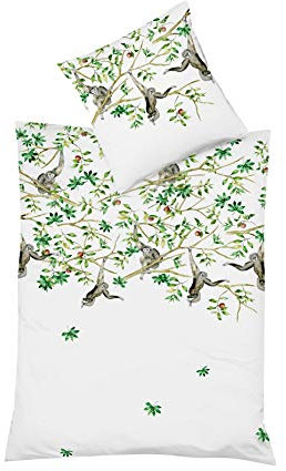 fleuresse Mako-Satin Bettwäsche 135x200 Affen Äste Blätter Lianen 114053-5