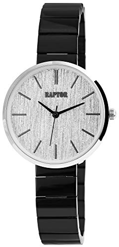 Raptor Damen-Uhr Edelstahl Armband Faltschließe Glitzer Analog Quarz RA10166 (schwarz/silberfarbig)