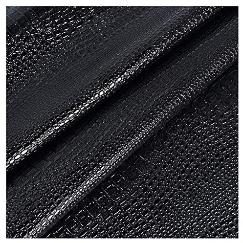 NIANTONG Tissu Similicuir Tissu D'ameublement en Faux Cuir PU Brillant Motif Crocodile au Mètre 138cm de Large pour Meuble Chaise Canapé, Artisanat Bricolage(Color:Noir)