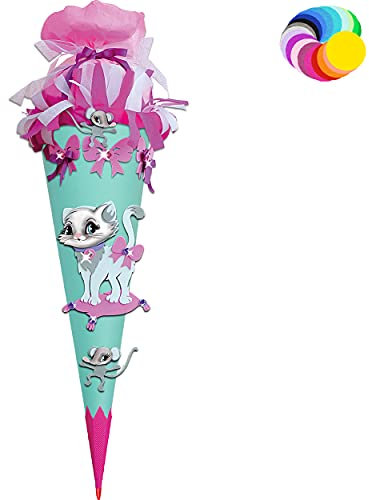 alles-meine.de GmbH Bastelset - Schultüte Farbe & Größe wählbar 70/85 / 100 cm - Katze & Maus - Farbe frei wählbar - Bastelschultüte - Zuckertüte zum selber Basteln Bemalen..