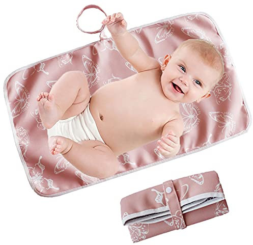 Wickelunterlage Unterwegs Tragbare Wickelunterlage für Unterwegs Faltbar Neugeborene Baby Wasserdicht Wickelauflage Abwaschbar Reise nach Hause außerhalb 60cm x 35cm - KAMHBE (Rose)