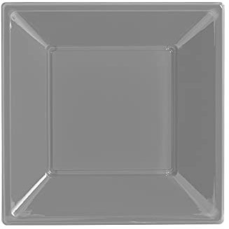 16 Piatti ARGENTO satinato in plastica riutilizzabile - patto quadrato 18x18cm - per feste party buffet ecc.