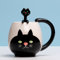 Xfeyaqlo Tazze Gatto Nero, Tazza Colazione Gatto Tazza con Cucchiaio Tazze Microonde Tazze Caffe, per Colazione, Caffè, Latte, Regali per La Famiglia, Gli Amici (Gatto)