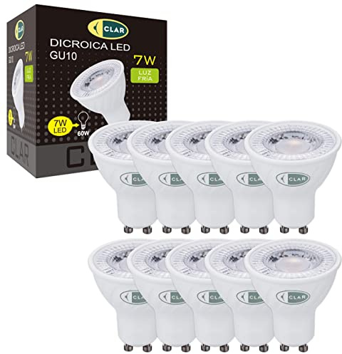 CLAR - GU 10 LED Kaltweiß, LED Spots 230V, GU 10 Spot, GU10 Leuchtmittel, Glühbirne GU10, 7W (Pack 10)