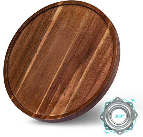 ANBOXIT Lazy Susan Cupboard Organiser, 30cm Wooden Lazy Susan Turntable, Acacia Wood Turntable, Kitchen Rotating Spice Rack (1 Pack)