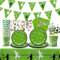 SUNBEAUTY Platos de papel decorativos para fiestas de cumpleaños, 16 platos de papel, 16 vasos de papel, 16 pajitas, toallas de papel, mantel de polietileno, tatuaje adhesivo