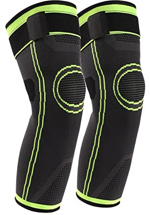 yeloumiss Kniebandage Lang Kniestütze Männer Damen 1 Paar Knieschützer mit Elastischen Bändern für Sport, Laufen, Basketball, Arthritis, Gelenkschmerzen (Grün, M)