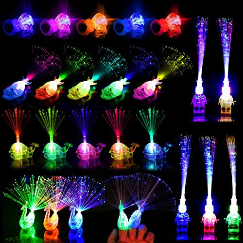 TOPJOWGA Finger Licht, 25 Stücke Leuchten Fingerlampe, Leuchtspielzeug Partyartikel, Pfau Licht, Glow in The Dark Party Mitgebsel Kindergeburtstag für Weihnachten Hallowen Karneval