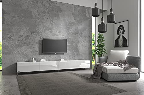 Wuun® TV-Board Lowboard Wohnwand TV-Bank Somero / 280cm (2 x 140cm) / Weiß-Matt & Weiß-Hochglanz/Vita Chrom