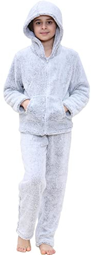 A2Z 4 Kids Girls Boys Plain Thick Pile Pyjamas Extra Soft Loungewear Trendy Fashion Zipped Top Thick Pile Fleece Nightwear Hooded PJS Outfit Sets Age 5 6 7 8 9 10 11 12 13 Years