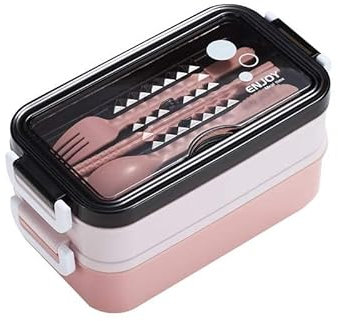 SANKRO fiambrera (con compartimentos) - lunch box (NO BPA) bento box - plástico - fiambrera comida trabajo - 3 compartimentos CON cubiertos incluidos- 3 colores (ROSA)