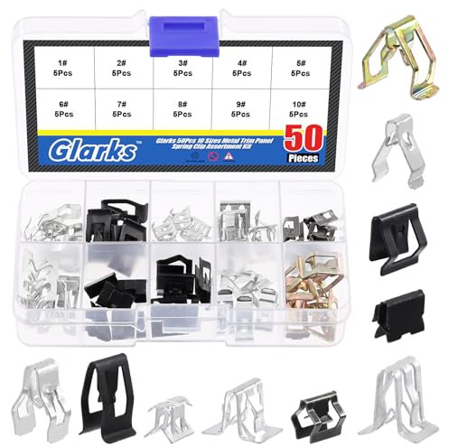 Glarks Lot de 50 clips de fixation universels en métal, 10 tailles, compatibles avec GTI, Jetta, Passat, Phaeton, VW Audi 4A0-867-276A