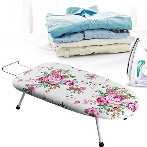 Tabla Planchar Sobremesa, Tabla de Planchar Plegable Extraíble Lavable Accesorios de Planchado Tops Pantalones Largos para Uso en Viajes en el Hogar 23.6in x 14.6in x 6.7in (Motivo Floral)