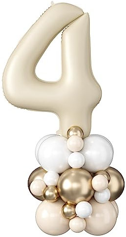 Beige Luftballons Geburtstag Zahlen 4 Jahr Folienballon Creme Sandweiß Gold Digit Luftballons 40 Zoll XXL Große Boho Neutral Helium Luftballons für Mädchen Frauen 4th Geburtstagsdeko Jubiläums Party