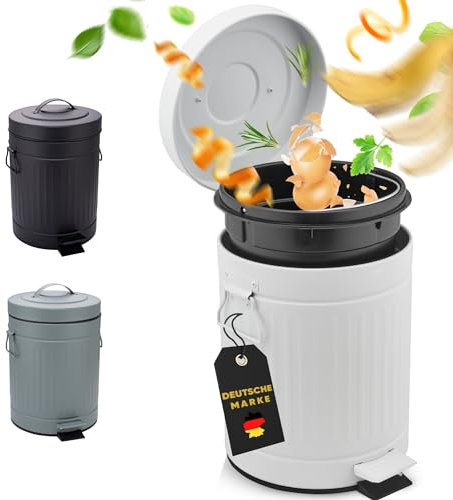 EcoWohn Mülleimer fürs Bad, Kosmetikeimer [Softclose, 5 Liter in Landhausstil] Kleiner Badmülleimer | Abfalleimer in Vintage Style | das perfekte Geschenk | Weiß