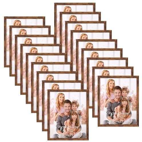 Hoikwo 18 Stück Bilderrahmen 20x25 cm, Braun Fotorahmen Collage Set für Wohnzimmer Schlafzimmer Kinderzimmer Büro Treppenhaus Flur, Wand- oder Tischaufsteller