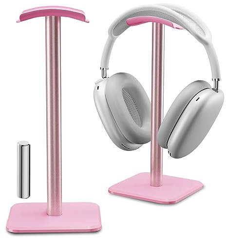 Alyvisun Soporte Auriculares [Base Pesada y Altura más Alta] Soporte de Cascos Ganchos para Todos los Auriculares de Juego/Escritorio, Rosa