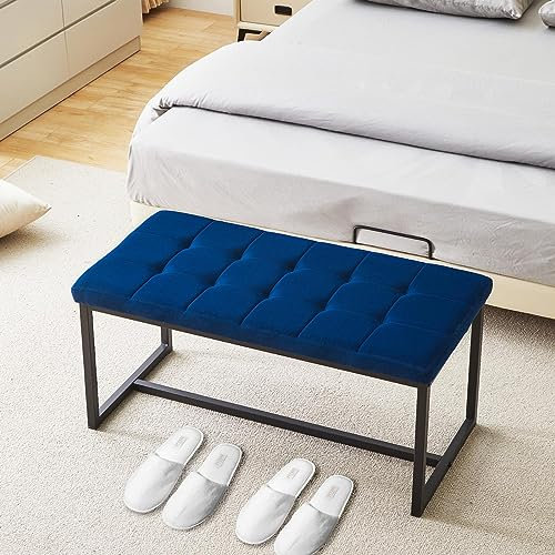 CLIPOP Gepolsterte Sitzbank Esszimmerbank 100 cm mit Samtbezug und Metallbeine Küchenbank Polsterbank im Moderner Stil für Esszimmer Flur Schlafzimmer Garderobe Küche (blau)