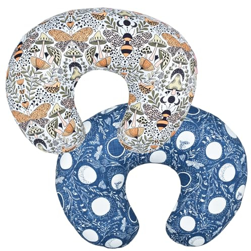 Winmany 2 Pack Baby Nursing Pillow Cover Newborn U-Shaped Breastfeeding Pillowcase Cushion Cover Stretchy Replaceable Forest&Floral Pillow Cover Slipcover 22.5x21