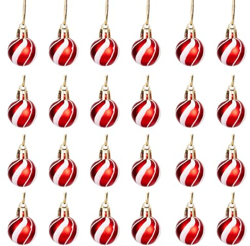30mm/24Pcs Christmas Baubles Shatterproof Red White Candy Strips, Christmas Tree Decorations Ball Ornaments Balls Xmas Hanging Decorations Holiday Decor - Shiny,Matte,Glitter