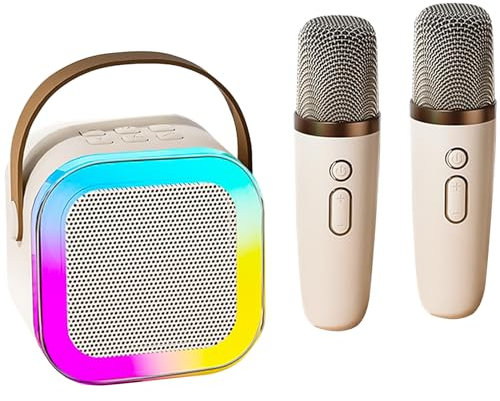 Kids Karaoke Machines with 2 Wireless Microphones, Portable Karaoke Machine with Bluetooth Speaker with LED Light/Voice Changer Mic/Present for Kids Boys Girls Families Birthday Party (Beige)