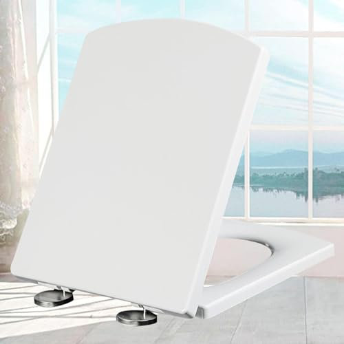 Premium Toilettendeckel Eckig Absenkautomatik Softclose Antibakterielle Klobrille mit Quick Release Funktion Wc Deckel Klodeckel Einfach Befestingung,white-37 * 47cm