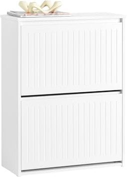 SoBuy Schuhkipper mit 2 Klappen Schuhablage Schuhschrank schmal Schuhregal mit 4 Ablageflächen Schuhkommode Weiß BHT ca. 61x81x26cm FSR165-K-W