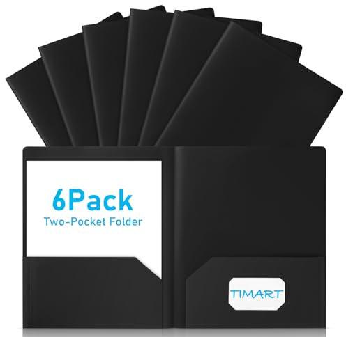 Timart Ordner mit Taschen, 2 Fächer, passend für Papier, Aktenordner für Dokumente, Papierordner für Schule, Büro, Zuhause, Geschäft, Schwarz, 6 Stück