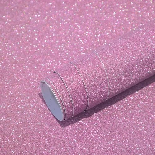 CiCiwind Self Adhesive Wallpaper 44CM×10M Glitter Pink Peel and Stick Wallpaper Sticky Back Plastic Sparkle Contact Paper Waterproof Vinyl Wrap for Wall Cabinet Table DIY Decor