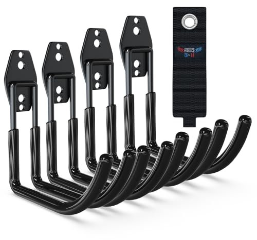 3-H 4 Stück Wandhaken Garage Haken Schwerlast Doppelhaken Garage Storage Hooks, Wand Gerätehaken Schwerlast für Leiter, Werkzeuge, Schlauch, Elektrowerkzeugen, Fahrrad, Gartengeräte, Schwarz