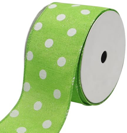 GOIYZTTR 10M Polka Dots Band mit Drahtkante Hellgrun&Weiß 60mm Breite Gepunktetes Dekoband, Weich und Flexibel zum Dekorieren & Basteln
