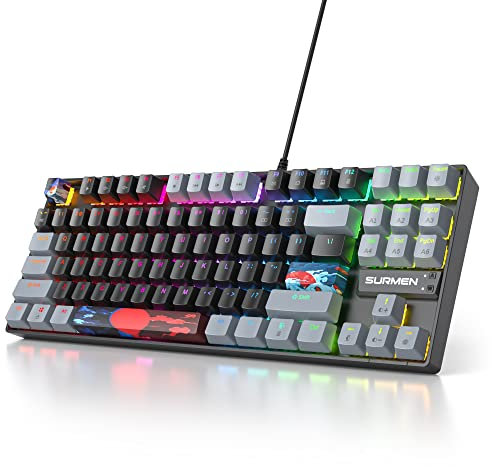 SbocKeeb TKL Gaming Tastatur 75 Prozent, RGB Mechanische Tastatur Amerïka QWERTY, 87 Tasten Kabelgebundene Tastatur Hintergrundbeleuchtung für PC Gamer 87 Dark