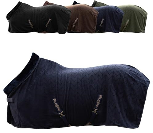 Covalliero - Fleecedecke | Pferde Abschwitzdecke | Transportdecke mit Brustschnalle, Schweifriemen & Kreuzgurten | super weich & atmungsaktiv | Pferdedecke in Dark Navy | Größe 145cm