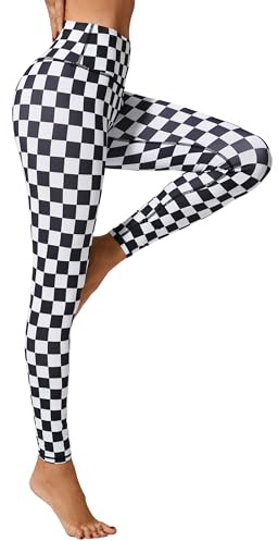 FLYILY Damen Yoga Leggins Frauen High Waist Prägedruck Slim Fit Fitnesshose für Gymnastik Lange Sportleggins Stretchhose(8-Blackwhite,XL)