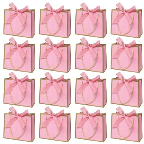 20 Stück Mini Geschenktüten mit Henkel, kleine Rosa Geschenktüten Geschenktüten danke für Geburtstag Hochzeit(14× 6× 12cm)