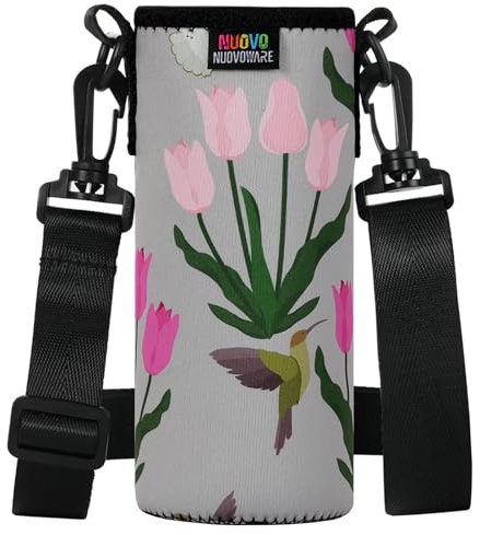 Nuovoware Trinkflaschenhalter, 750ml Premium Neopren Tragbare Isolierte Trinkflaschenhalter Tasche mit Verstellbarem Schultergurt, Edelstahl, Glas- / Plastikflaschen, Großformat, Bunte Tulpen