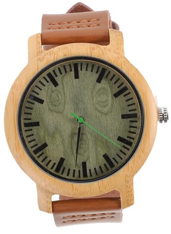 WRITWAA Herrenarmbanduhr Vintage Stil aus Naturholz, mit Lederarmband