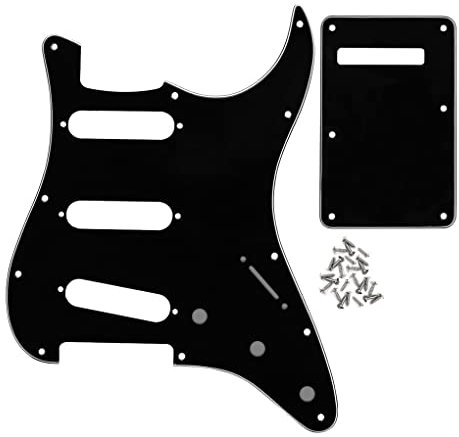 FLEOR Set of Electric Guitar SSS Style Pickguard with Back Plate Mounting Screws for USA/MEX ST Guitar Part, Black 3Ply
