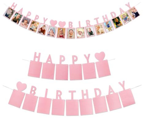 YZROHYI Rosa Fotobanner 1. Geburtstag, Baby Meilenstein, One Year, Party Dekoration, Wanddekoration, 6 Zoll, 5 Meter Bandlänge