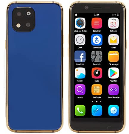 Lazmin112 Mini Smartphone 3.5 Pulgadas 4G Teléfono Pequeño 32GB ROM 3GB RAM, Reconocimiento Facial, Cámara HD, Parte Posterior de Vidrio, Varias Funciones para Emergencias, Niños, (Blue)